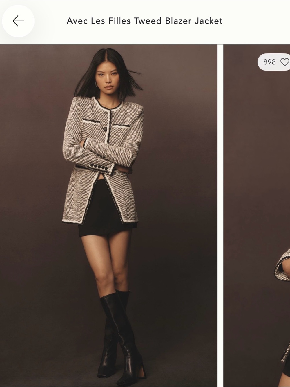 Avec Les Filles Black and White Tweed Longline Blazer